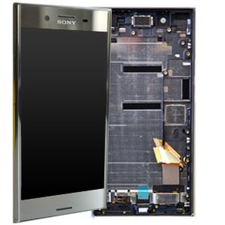 Sony Xperia XZ Premium LCD Display und Touchscreen mit Rahmen Silber Chrom