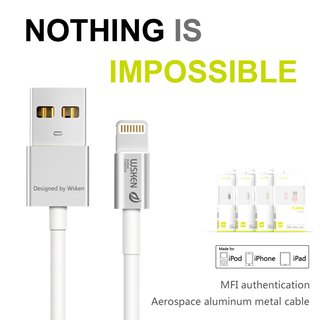 WSKEN Metal 8 Pin USB Cable Sync Charger Cord Authentication Aerospace Aluminum Metal Cable for iPhone 5s 6 6 Plus