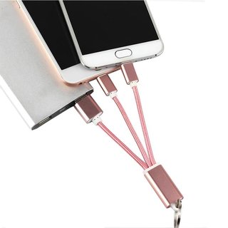 3 in 1 Schlüsselanhänger Ladekabel Micro USB, Apple Lightning Stecker